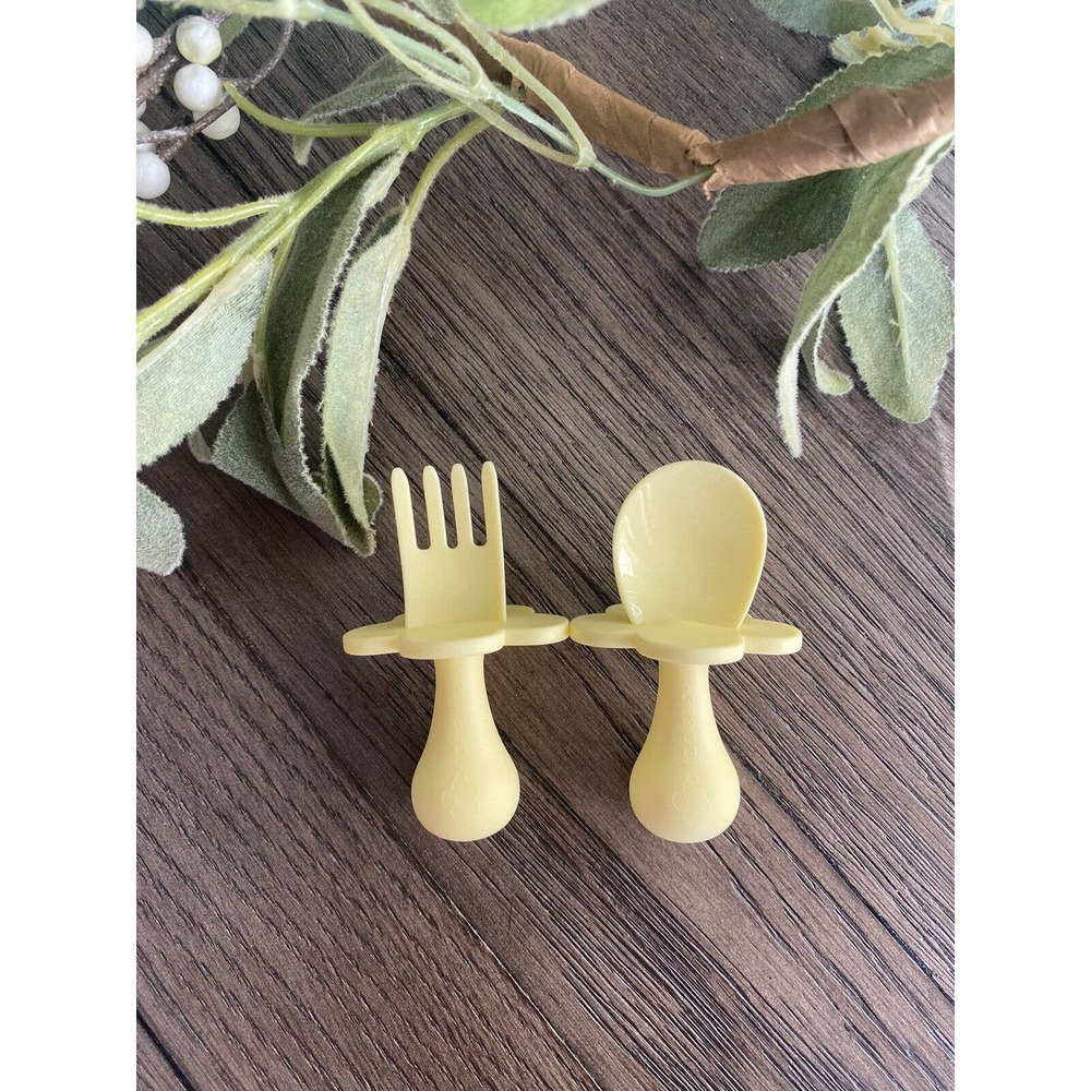 Grabease Baby and Toddler Self-Feeding Utensils Spoon and Fork Set. YELLOW
